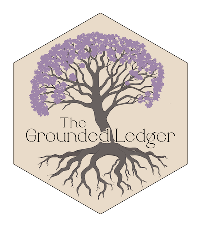 The Grounded Ledger logo of a purple blooming tree, representing rooted financial stability