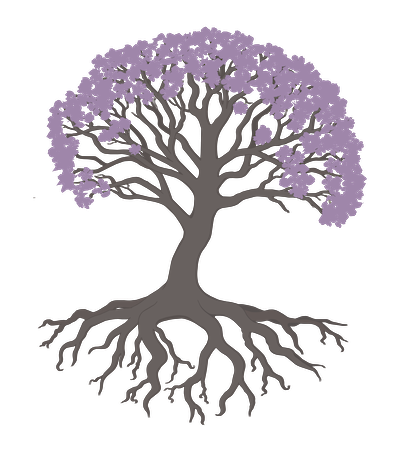 The Grounded Ledger logo of a purple blooming tree, representing rooted financial stability