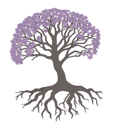 The Grounded Ledger logo of a purple blooming tree, representing rooted financial stability